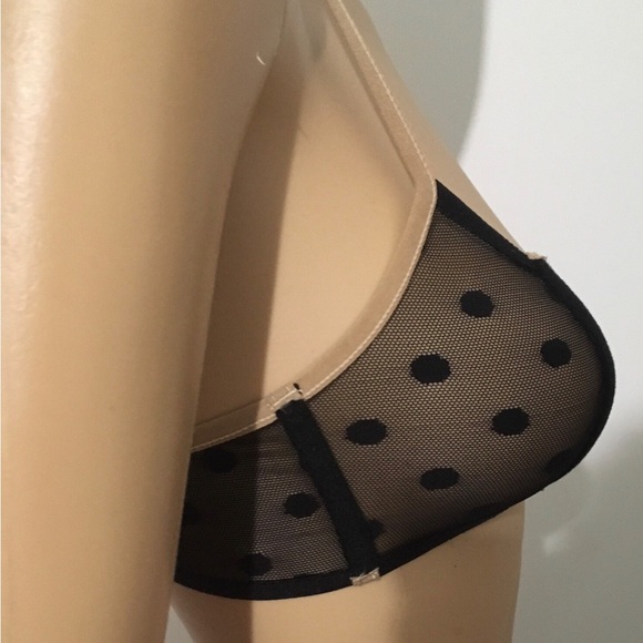 NWTS Love Haus womens black bralette beige & fuchsia straps mesh dot pattern - Picture 2 of 8